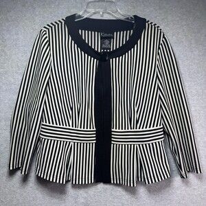 Women’s Black White Blazer Jacket One Button  Front Pleated Size 14 Vertical